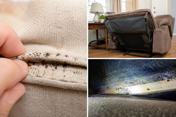 Recliner and living room furniture where bed bugs may hide